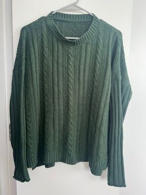 Olive Green Cable Knit Crewneck Sweater